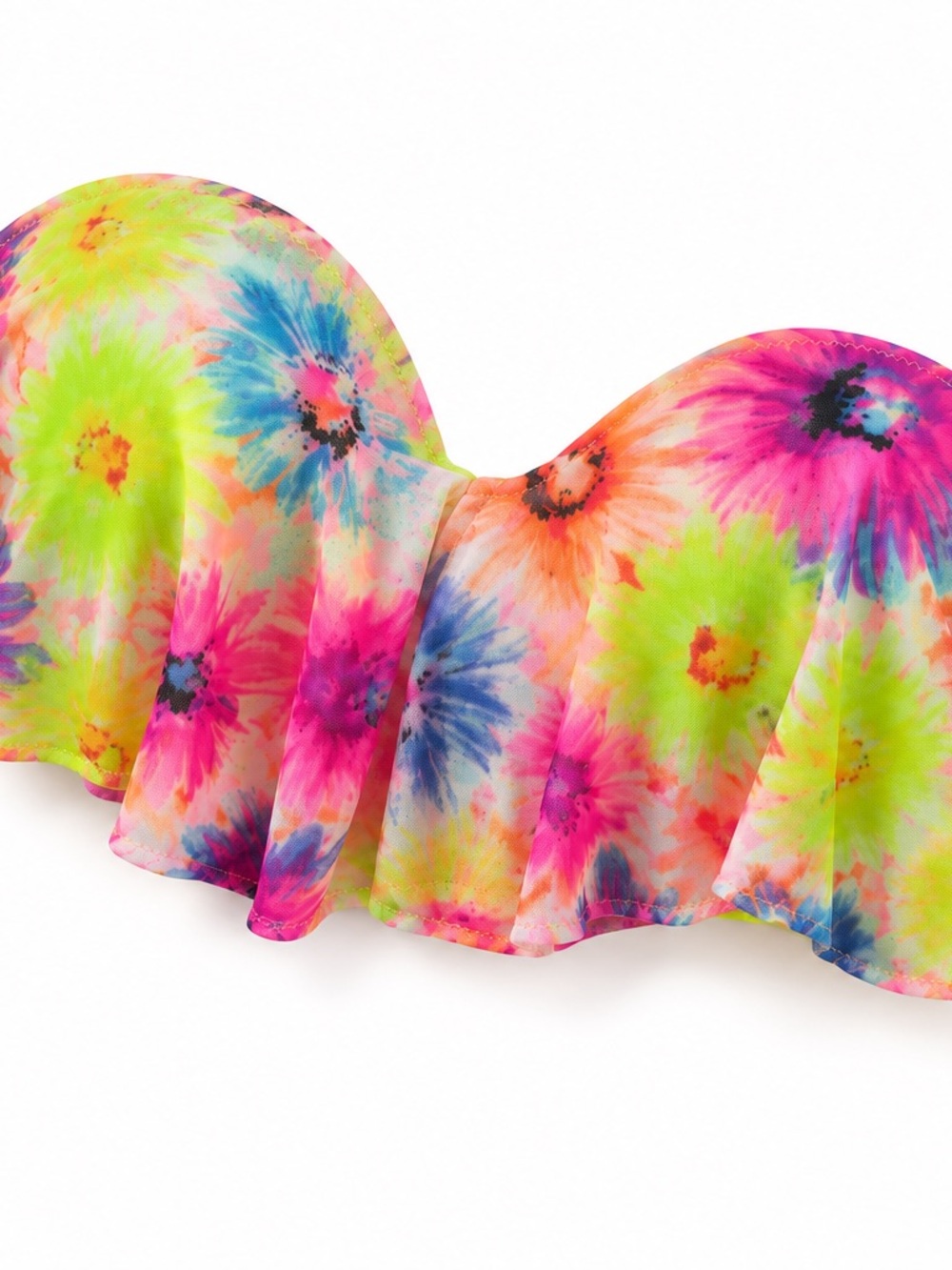 Strapless Floral Tie-Dye Ruffle Bikini Top - Multicolor